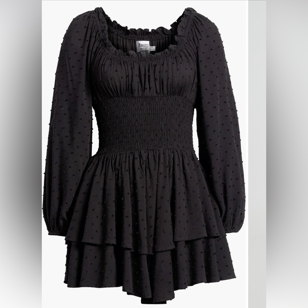 Princess Polly Black Swiss Dot Long Sleeve Romper — Size US 2